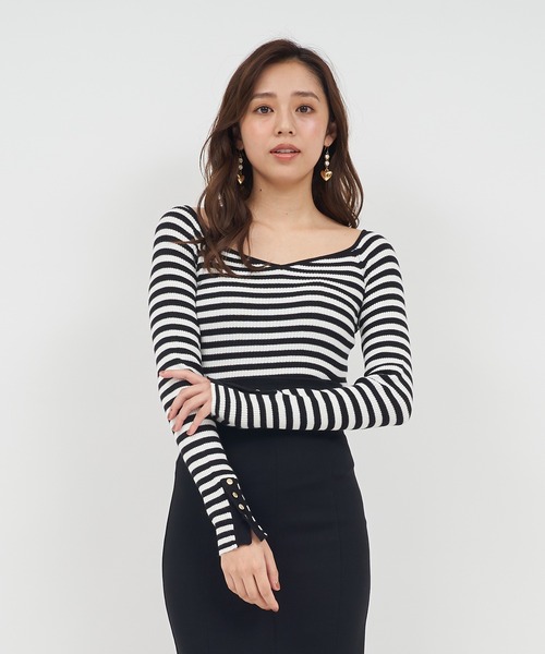 ROYAL PARTY（ロイヤルパーティー）の「ウォッシャブルオープンネック長袖ニットトップス（ニット/セーター・レディース・ブラック/マルチ/ボルドー/ブルー/オフホワイト・FREE）」の14枚目の写真