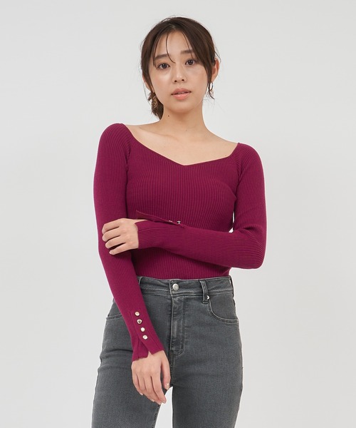 ROYAL PARTY（ロイヤルパーティー）の「ウォッシャブルオープンネック長袖ニットトップス（ニット/セーター・レディース・ブラック/マルチ/ボルドー/ブルー/オフホワイト・FREE）」の18枚目の写真