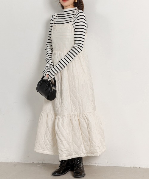 セール】レディース 脚長ウエスト切替キルティングキャミワンピース