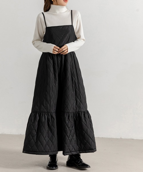 セール】レディース 脚長ウエスト切替キルティングキャミワンピース