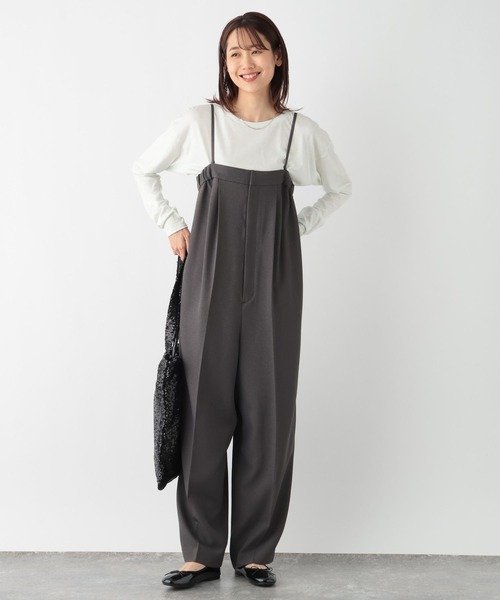 GLOBAL WORK(グローバルワーク)の「MATINEE LINE/お手入れらくらくSET UPオールインワン/140470(サロペット/オーバーオール・レディース・ライトベージュ/ブラウン/チャコール・MEDIUM/LARGE)」の6枚目の写真