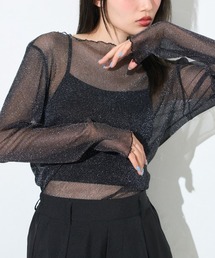 TRIANGLE PALETTE | シアーラメ ボートネック長袖トップス(Tシャツ/カットソー)