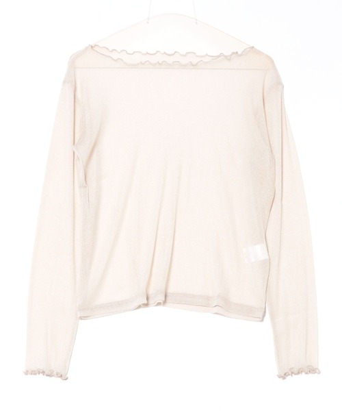 TRIANGLE PALETTE(トライアングルパレット)の「シアーラメ ボートネック長袖トップス(Tシャツ/カットソー・レディース・ブラック/ホワイト/ライトグレー/インディゴブルー/グレー/アイボリー/ブラウン・FREE)」の9枚目の写真
