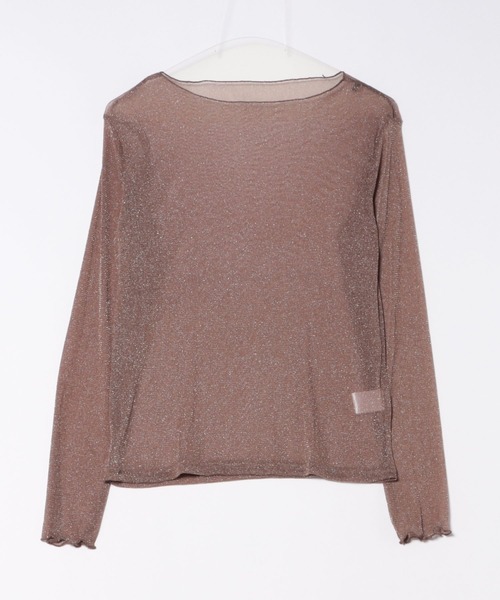 TRIANGLE PALETTE(トライアングルパレット)の「シアーラメ ボートネック長袖トップス(Tシャツ/カットソー・レディース・ブラック/ホワイト/ライトグレー/インディゴブルー/グレー/アイボリー/ブラウン・FREE)」の10枚目の写真