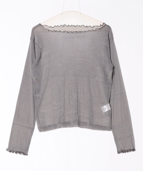 TRIANGLE PALETTE(トライアングルパレット)の「シアーラメ ボートネック長袖トップス(Tシャツ/カットソー・レディース・ブラック/ホワイト/ライトグレー/インディゴブルー/グレー/アイボリー/ブラウン・FREE)」の11枚目の写真