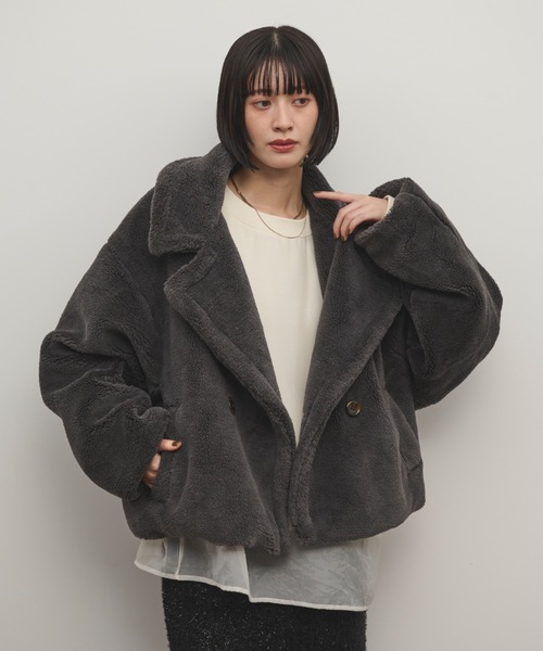 Shelly island（シェリーアイランド）の「テディボアショートコート（その他アウター・レディース・モカ/ライトベージュ/チャコールグレー・FREE）」の14枚目の写真