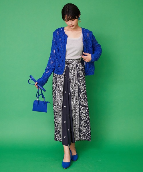 JETSET SOLO PLUS （ジェットセットソロプラス）の「ペーパーヤーンすかし柄カーディガン（カーディガン/ボレロ・レディース・ブルー/オフホワイト/グリーン・FREE）」の7枚目の写真