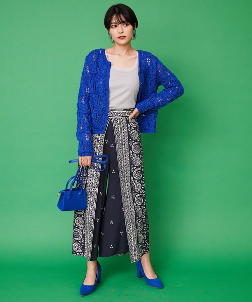 JETSET SOLO PLUS （ジェットセットソロプラス）の「ペーパーヤーンすかし柄カーディガン（カーディガン/ボレロ・レディース・ブルー/オフホワイト/グリーン・FREE）」の11枚目の写真