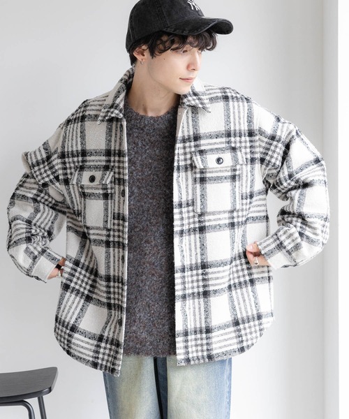 RAGEBLUE（レイジブルー）の「ツイードオーバーサイズチェックシャツ（シャツ/ブラウス・メンズ・ホワイト系その他/ブルー系その他・MEDIUM/LARGE）」の2枚目の写真