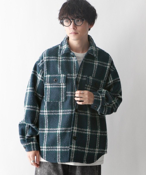 セール】ツイードオーバーサイズチェックシャツ（シャツ/ブラウス