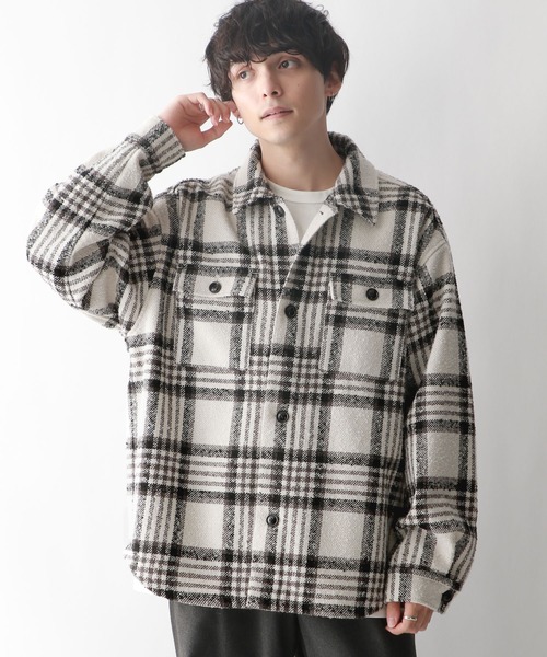 セール】ツイードオーバーサイズチェックシャツ（シャツ/ブラウス