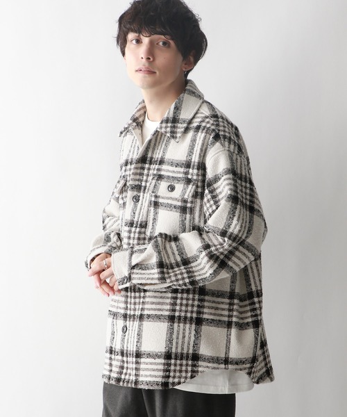 セール】ツイードオーバーサイズチェックシャツ（シャツ/ブラウス