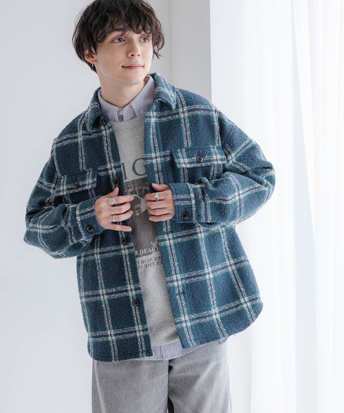 セール】ツイードオーバーサイズチェックシャツ（シャツ/ブラウス