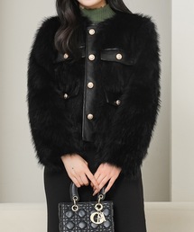 レディースのノーカラージャケット（フェイクファー）ファッション通販