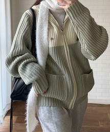 【Seoup】配色ニットジップフーディ