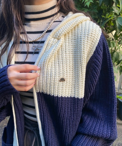 nemne store（ネンネストア）の「【Seoup】配色ニットジップフーディ（パーカー・レディース・ネイビー/ボルドー/グリーン系/ピンク系・SMALL/MEDIUM）」の16枚目の写真