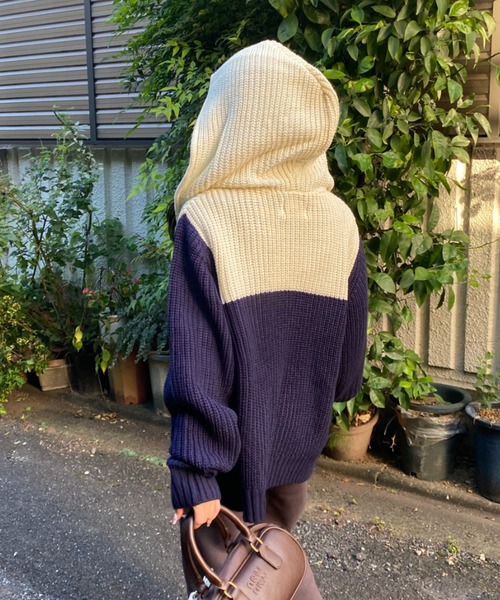 nemne store（ネンネストア）の「【Seoup】配色ニットジップフーディ（パーカー・レディース・ネイビー/ボルドー/グリーン系/ピンク系・SMALL/MEDIUM）」の13枚目の写真