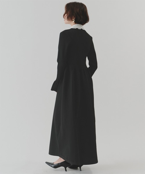 【toteme】関税・送料込★ブラック ニット シャツワンピース セール】 TWツイル ライン切替えシャツワンピース （ミニ丈