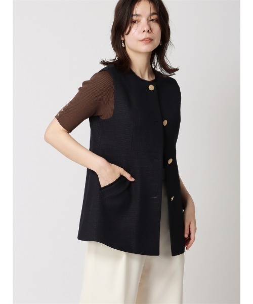 SUIT SQUARE（スーツスクエア）の「ハートネックリブニット 半袖 ハンドウォッシュ ドライレーヨン 無地（ニット/セーター・レディース・ベージュ/ホワイト/ブラウン・38(9号)）」の22枚目の写真