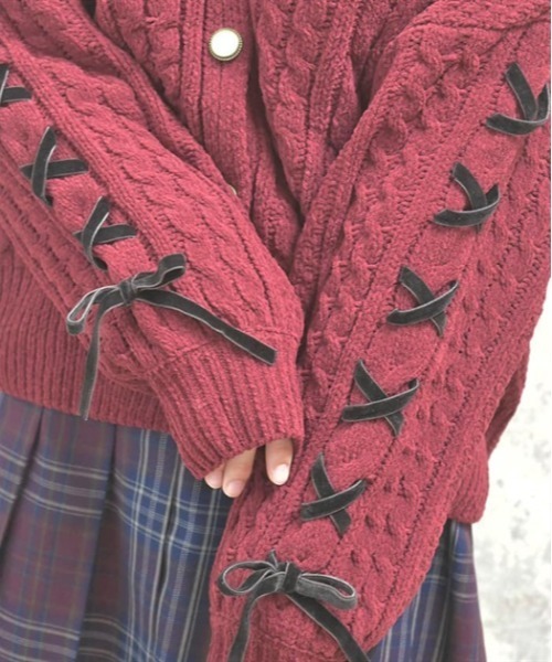 axes femme(アクシーズファム)の「編上モールヤーンニットカーディガン(カーディガン/ボレロ・レディース・キナリ/ミント/ワイン・FREE)」の7枚目の写真