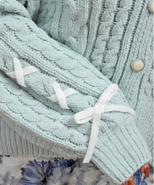 axes femme(アクシーズファム)の「編上モールヤーンニットカーディガン(カーディガン/ボレロ・レディース・キナリ/ミント/ワイン・FREE)」の6枚目の写真