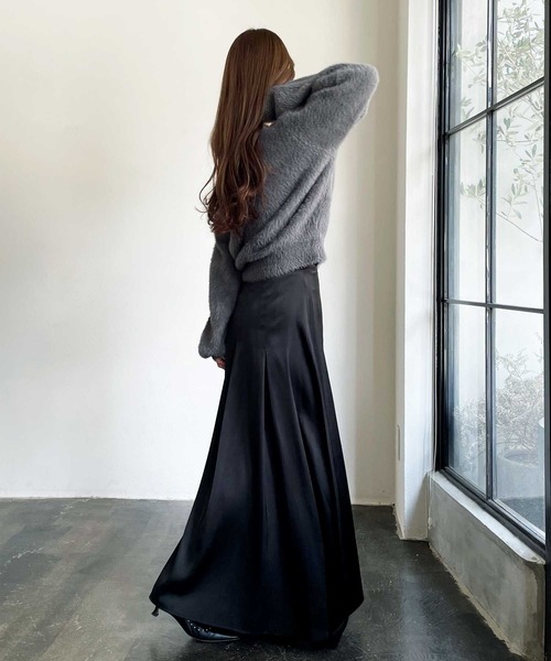 サテンスカート　La Sartoria della gonnサルトリアデラゴンナ セール】タックデザインロングサテンスカート（スカート