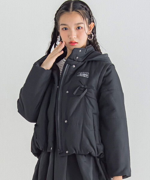 セール】【 ニコ☆プチ 掲載 】リボンフード付き2way中わたアウター  