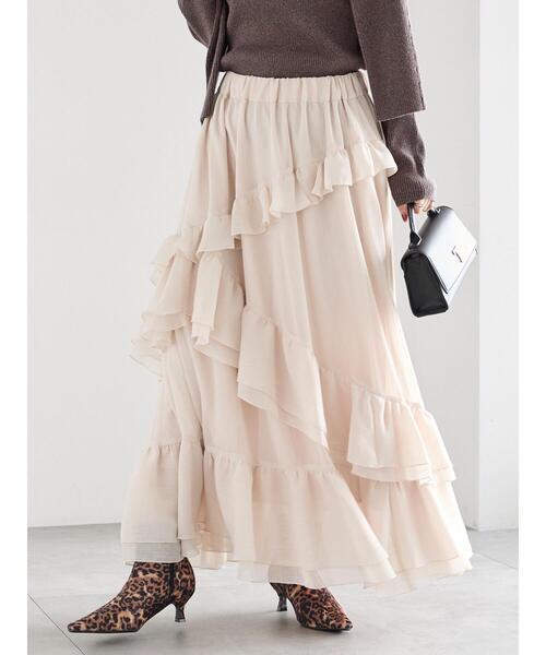 Te chichi（テチチ）の「ラッフルフリルアシンメトリーティアードスカート（スカート・レディース・ベージュ/ブラウン・F）」の2枚目の写真