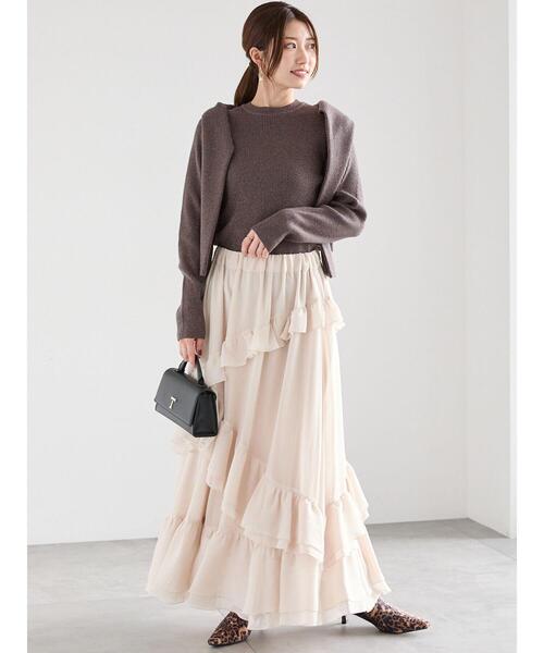 Te chichi（テチチ）の「ラッフルフリルアシンメトリーティアードスカート（スカート・レディース・ベージュ/ブラウン・F）」の14枚目の写真