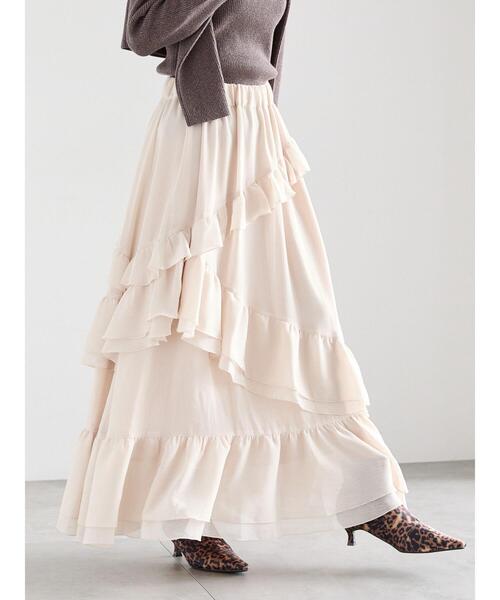 Te chichi（テチチ）の「ラッフルフリルアシンメトリーティアードスカート（スカート・レディース・ベージュ/ブラウン・F）」の18枚目の写真