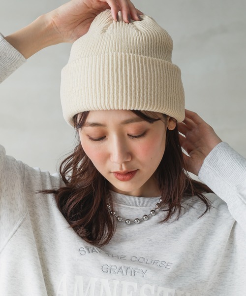 GLOBAL WORK（グローバルワーク）の「抗菌防臭ニットワッチ/234977（ニットキャップ/ビーニー・レディース・カーキ/グレー/ライトベージュ/オレンジ/ブラック/アイボリー・ONE SIZE）」の2枚目の写真