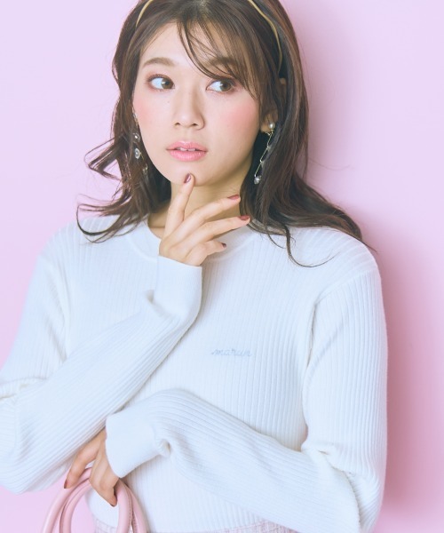 marun（マルン）の「＜大きいサイズ＞ リブニットトップス marun（ニット/セーター・レディース・オフホワイト/ピンク・5L/4L/3L/LL/L）」の2枚目の写真