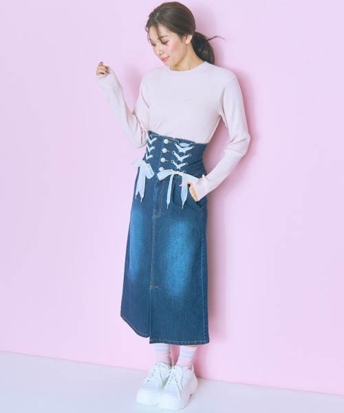 marun（マルン）の「＜大きいサイズ＞ リブニットトップス marun（ニット/セーター・レディース・オフホワイト/ピンク・5L/4L/3L/LL/L）」の5枚目の写真