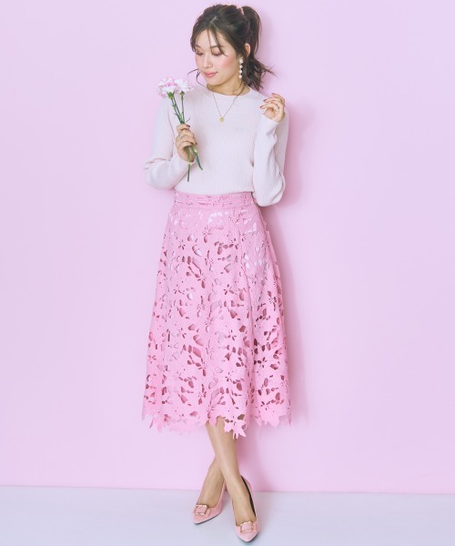 marun（マルン）の「＜大きいサイズ＞ リブニットトップス marun（ニット/セーター・レディース・オフホワイト/ピンク・5L/4L/3L/LL/L）」の6枚目の写真