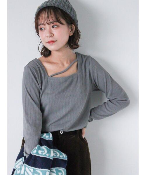 ehka sopo（エヘカソポ）の「ストラップスクエアネックカットソー（Tシャツ/カットソー・レディース・ブラック/キナリ/サックスブルー/グレー・F）」の3枚目の写真