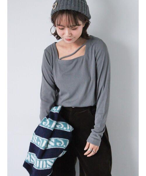 ehka sopo（エヘカソポ）の「ストラップスクエアネックカットソー（Tシャツ/カットソー・レディース・ブラック/キナリ/サックスブルー/グレー・F）」の6枚目の写真