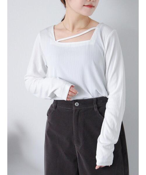 ehka sopo（エヘカソポ）の「ストラップスクエアネックカットソー（Tシャツ/カットソー・レディース・ブラック/キナリ/サックスブルー/グレー・F）」の12枚目の写真