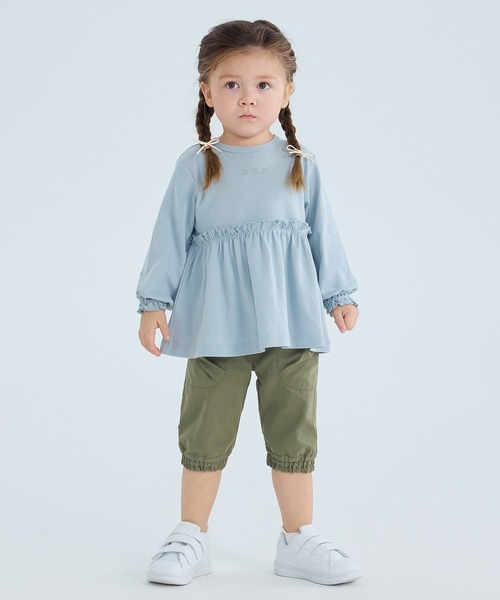 combimini（コンビミニ）の「やわらか長袖ガーリーフレアトップス（さくらんぼ）（Tシャツ/カットソー・キッズ・サックスブルー/ライトピンク・80/130/120/110/100/90）」の6枚目の写真