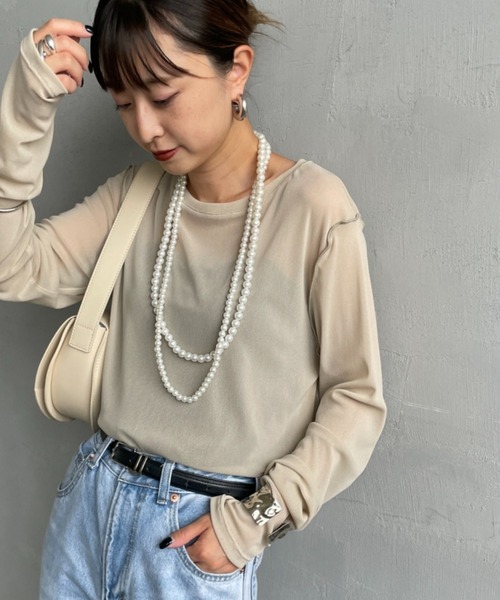 nenom（ネノム）の「[nenom/ネノム] とろみシアーカットソー【追加】（Tシャツ/カットソー・レディース・イエロー/チャコールグレー/グレー/オフホワイト/ブラウン/ベージュ/ピンク/サックスブルー・F）」の6枚目の写真