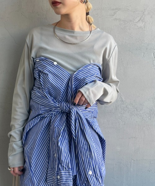 nenom（ネノム）の「[nenom/ネノム] とろみシアーカットソー【追加】（Tシャツ/カットソー・レディース・イエロー/チャコールグレー/グレー/オフホワイト/ブラウン/ベージュ/ピンク/サックスブルー・F）」の4枚目の写真