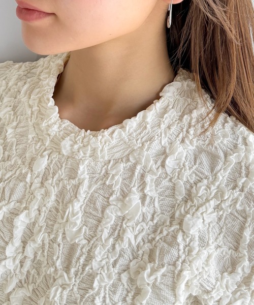 classicalelf(クラシカルエルフ)の「華やかな高級感を演出する。カットジャガード短丈Tシャツ(半袖)(Tシャツ/カットソー・レディース・チャコール/アイボリー/グレイッシュベージュ/ブラック・X-LARGE/SMALL/MEDIUM/LARGE)」の11枚目の写真