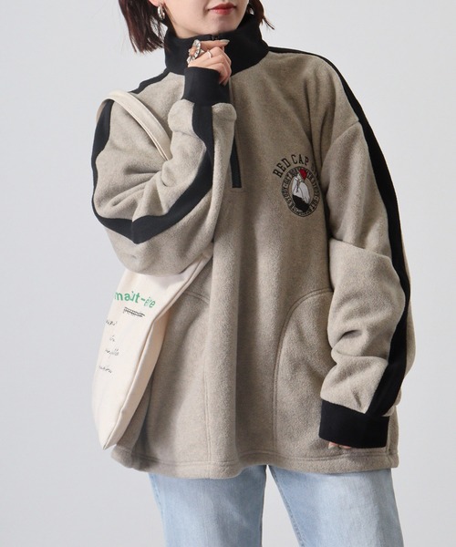 Red Cap Girl(レッドキャプガール)の「RED CAP GIRL フリース袖ラインRCG胸刺繍HALFZIP(スウェット・メンズ・オートミール/アイボリー/ブラック/グレー・M/L)」の4枚目の写真