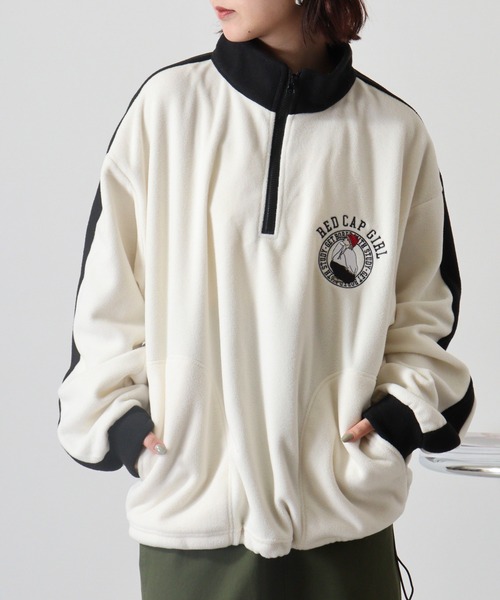 Red Cap Girl(レッドキャプガール)の「RED CAP GIRL フリース袖ラインRCG胸刺繍HALFZIP(スウェット・メンズ・オートミール/アイボリー/ブラック/グレー・M/L)」の3枚目の写真