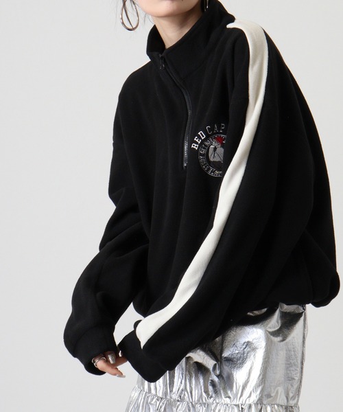 Red Cap Girl(レッドキャプガール)の「RED CAP GIRL フリース袖ラインRCG胸刺繍HALFZIP(スウェット・メンズ・オートミール/アイボリー/ブラック/グレー・M/L)」の1枚目の写真