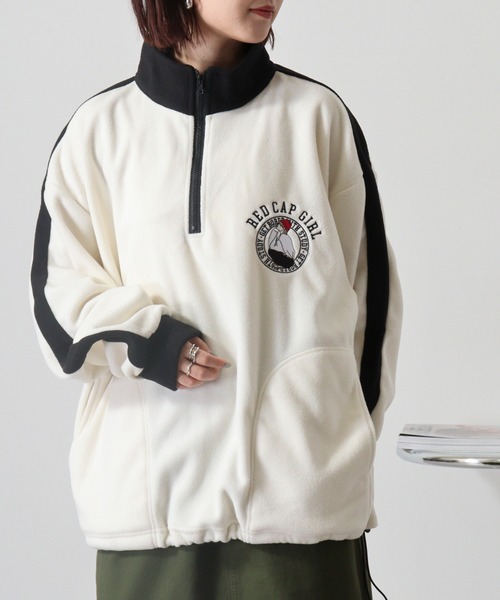 Red Cap Girl(レッドキャプガール)の「RED CAP GIRL フリース袖ラインRCG胸刺繍HALFZIP(スウェット・メンズ・オートミール/アイボリー/ブラック/グレー・M/L)」の9枚目の写真