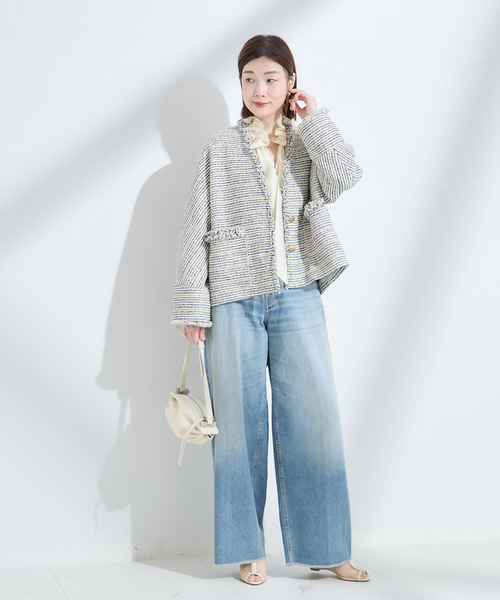 journal standard L'essage(ジャーナルスタンダードレサージュ)の「GIOLICA ツイードVネック ジャケット(ノーカラージャケット・レディース・ブラック系その他・FREE)」の20枚目の写真