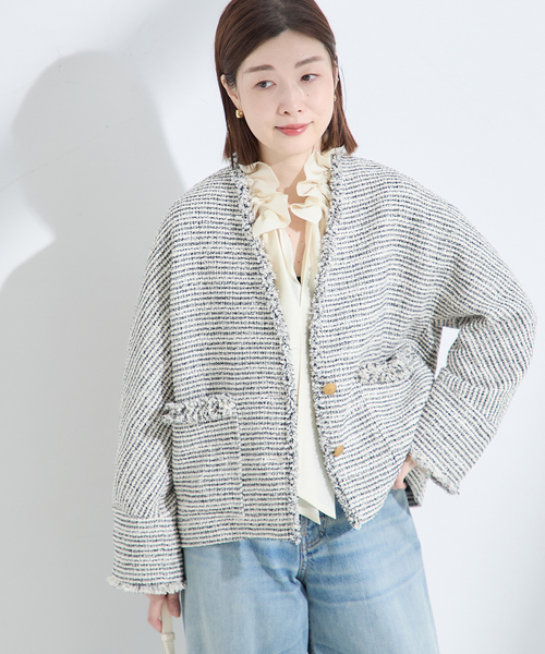 journal standard L'essage(ジャーナルスタンダードレサージュ)の「GIOLICA ツイードVネック ジャケット(ノーカラージャケット・レディース・ブラック系その他・FREE)」の16枚目の写真