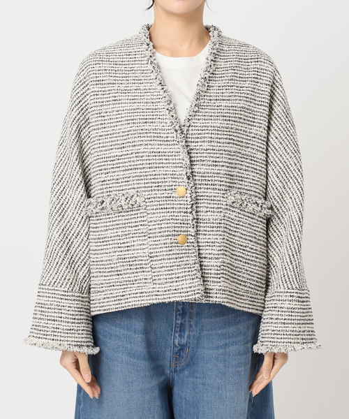 journal standard L'essage(ジャーナルスタンダードレサージュ)の「GIOLICA ツイードVネック ジャケット(ノーカラージャケット・レディース・ブラック系その他・FREE)」の15枚目の写真