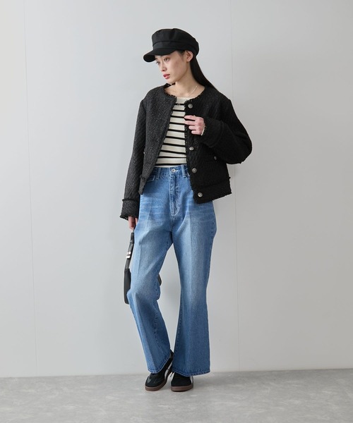 VIS（ビス）の「ツイードノーカラージャケット（ノーカラージャケット・レディース・ブラック/オフホワイト・FREE）」の9枚目の写真