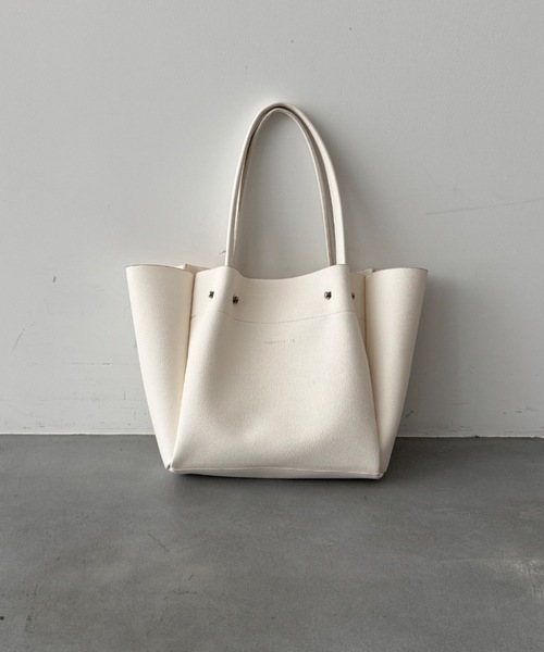 ROPE オフホワイトレザートートバッグ／A4対応／ポーチ付き ROPE オフホワイトレザートートバッグ／A4対応／ポーチ付き